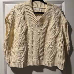 Altar'd State Cable Knit V-Neck Sweater - Cream
